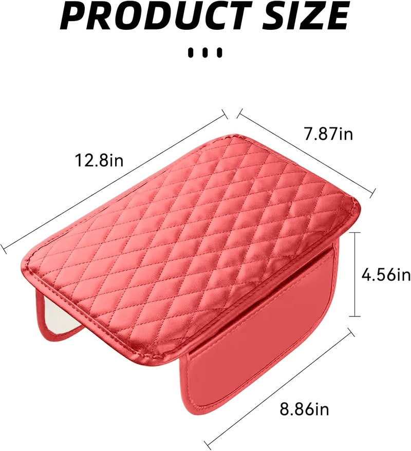 Tioollev Car Armrest Box Cover Diamond Quilted Grade Leather Console Organizer Car with Side Storage Pocket Universal Vehicle Middle Console Cover, Most Vehicle, SUV, Truck. (Red) - Image 2